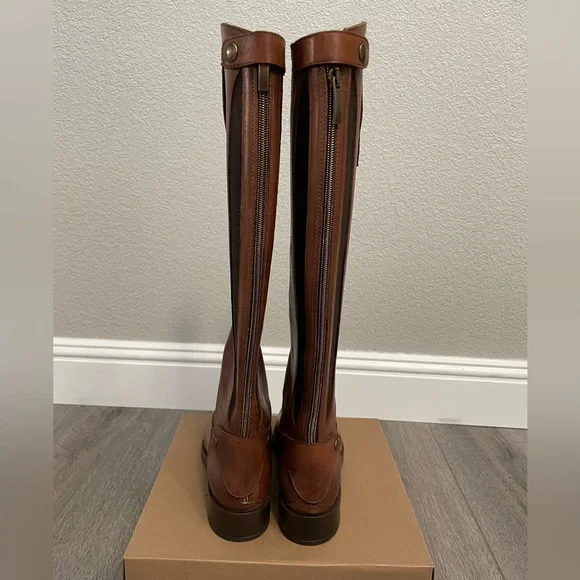 NEW EMANUELE CASTRO Made In Italy Leather Knee High Riding Boots Cognac Brown